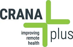 Logo of CRANA plus with a green cross design, accompanied by the text "improving remote health."
