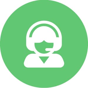 Icon of a person with a headset, symbolizing customer support, on a green circular background.