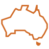 Outline of Australia in orange, showing the mainland and Tasmania, against a white background.